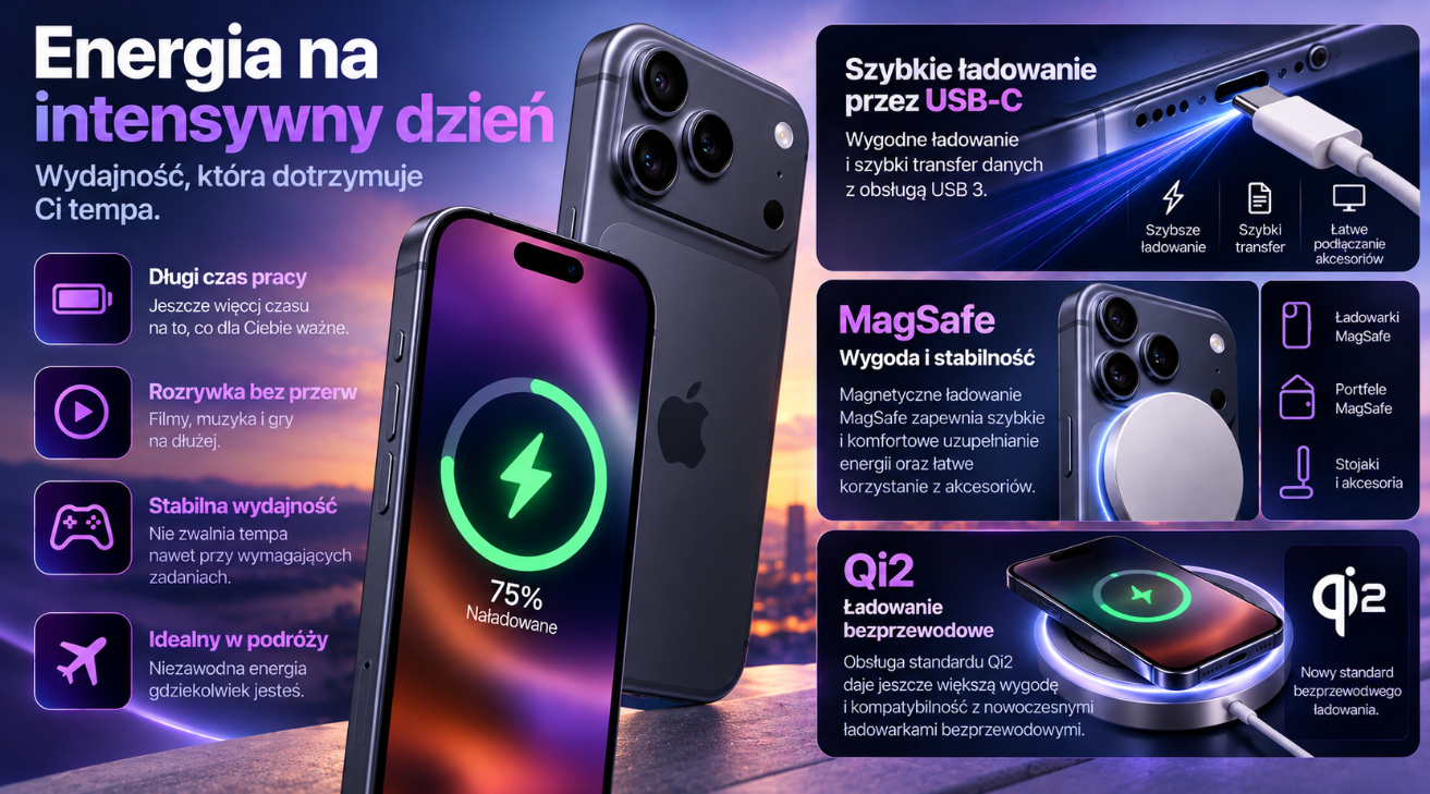 Apple iPhone 17 Pro 512 GB – bateria, MagSafe i ładowanie Qi2